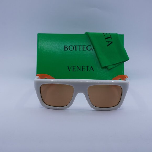 Bottega Veneta BV1232S 004 Rectangle Sunglasses - Ivory Orange \ Brown - Picture 2 of 10